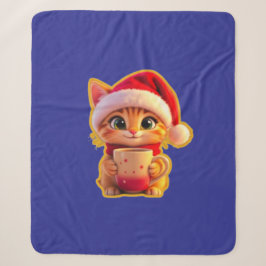 Cobertor Sherpa **Gato de Natal Fofo com Chapéu de Papai Noel – Fé