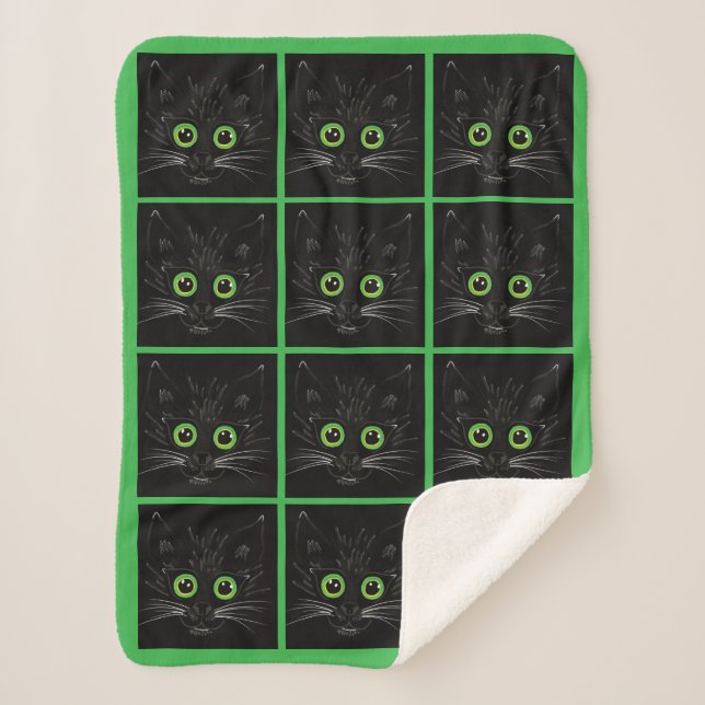 Cobertor Sherpa Gato De Olhos Verdes Sorridentes (Frente)
