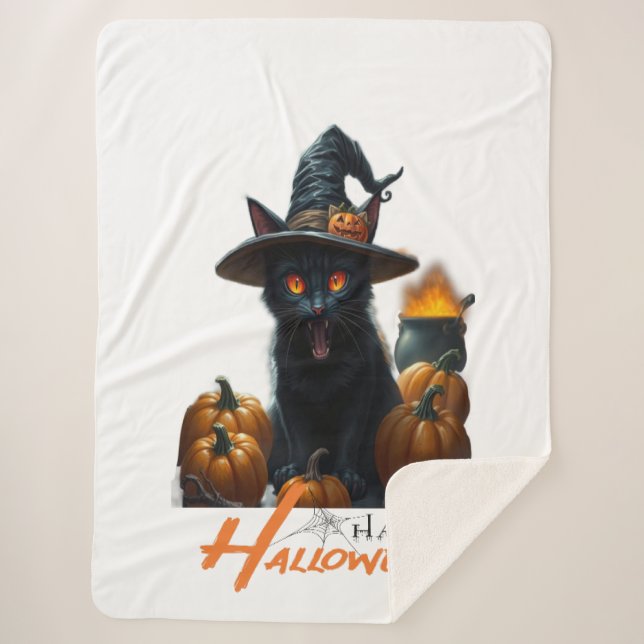 Cobertor Sherpa Gato do Halloween  (Frente)