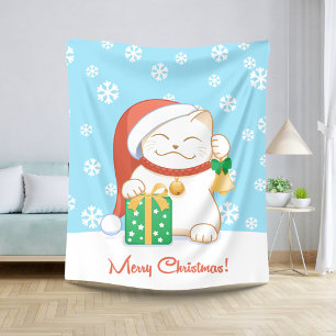 Cobertor Sherpa Gato do White Christmas em Red Hat