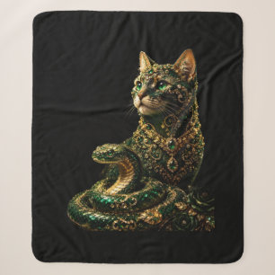 Cobertor Sherpa Gato Dourado Olhos Verdes Arte Elegante