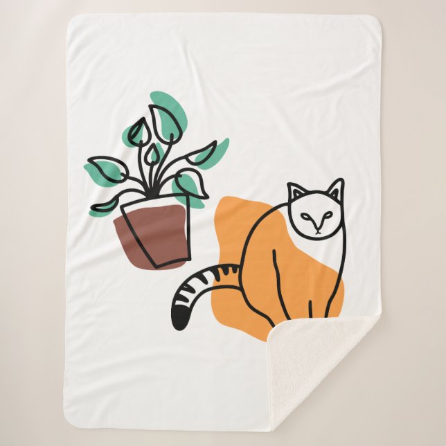 Cobertor Sherpa Gato e planta (Frente)