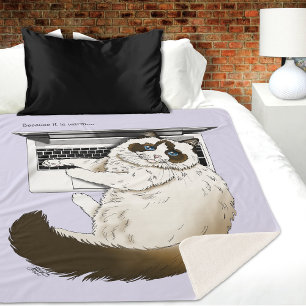 Cobertor Sherpa Gato Fofinho Ragdoll Laptop Lavanda Engraçado