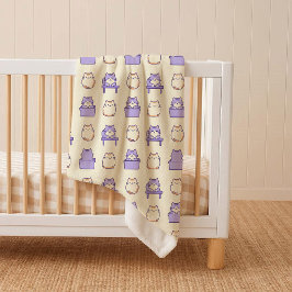 Cobertor Sherpa Gato Gordinho Kawaii Lavanda Pastel Aconchegante S