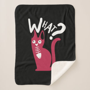 Cobertor Sherpa Gato Magenta Divertido em Preto Cartoonizado