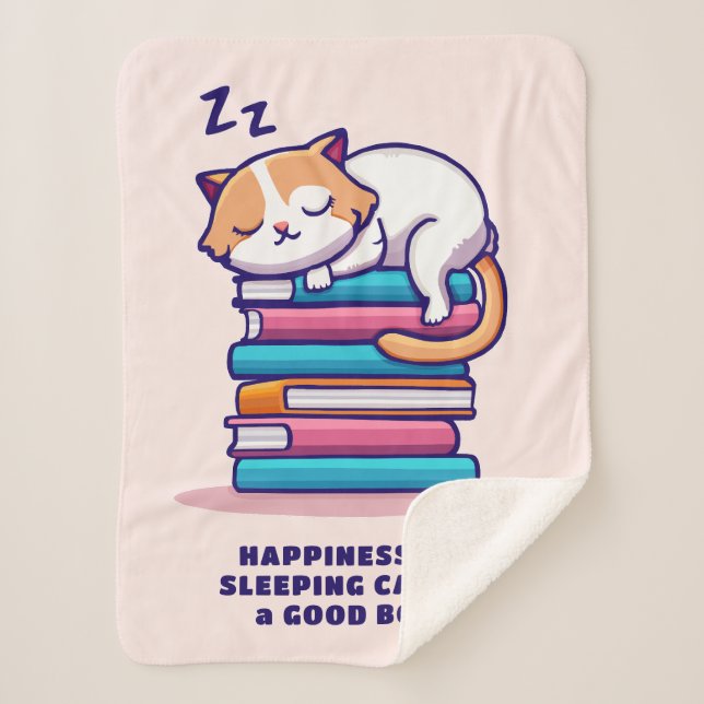 Cobertor Sherpa Gato numa Pilha de Livros Literário Personalizado  (Frente)