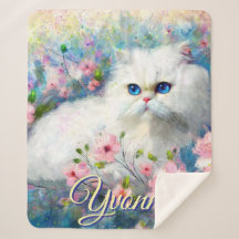 Gato Persa Olhos Azuis em Flores Rosas Personaliza