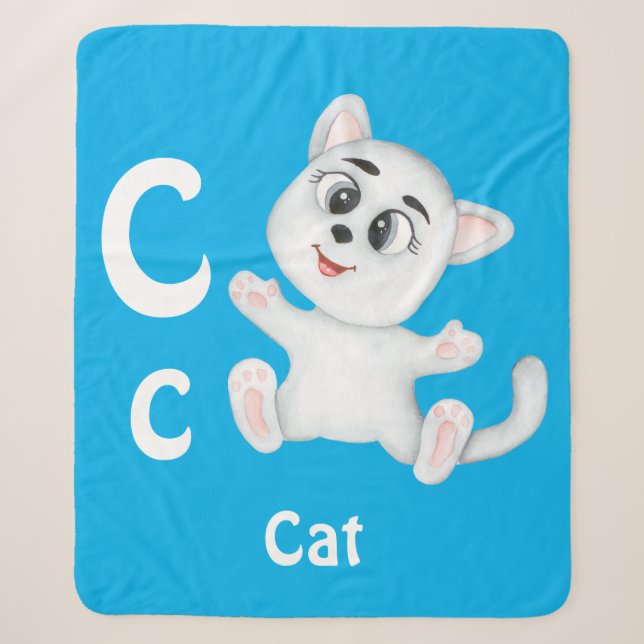 Cobertor Sherpa Gato personalize ABC: Letra C - Adicione seu Nome (Frente)