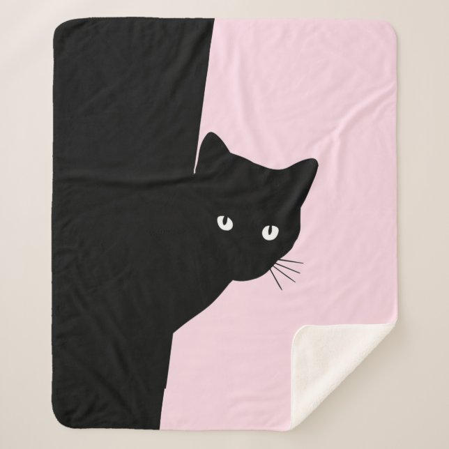 Cobertor Sherpa Gato Preto Astuto Rosa (Frente)