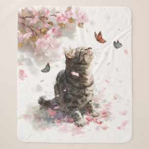 Cobertor Sherpa Gato Preto Caprichoso Observando uma Borboleta Col