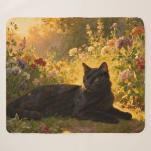 Cobertor Sherpa Gato Preto nas Flores I