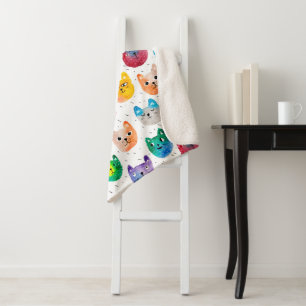 Cobertor Sherpa Gatos com aquarelas e amigos