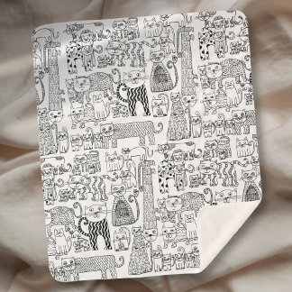 Cobertor Sherpa Gatos e Gatinhos Pretos e Brancos Modernos com Est