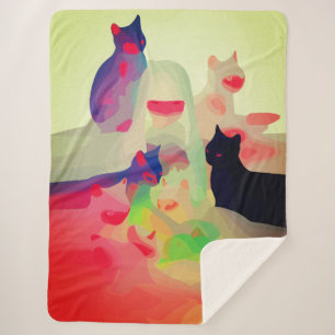 Cobertor Sherpa Gatos Místicos & Espíritos – Arte Abstrato e Vibra