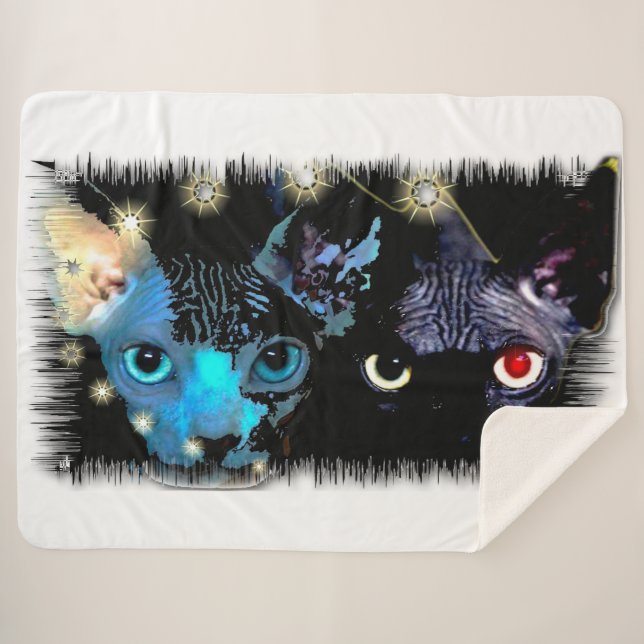 Cobertor Sherpa Gatos Sphynx Digitais (Frente (Horizontal))