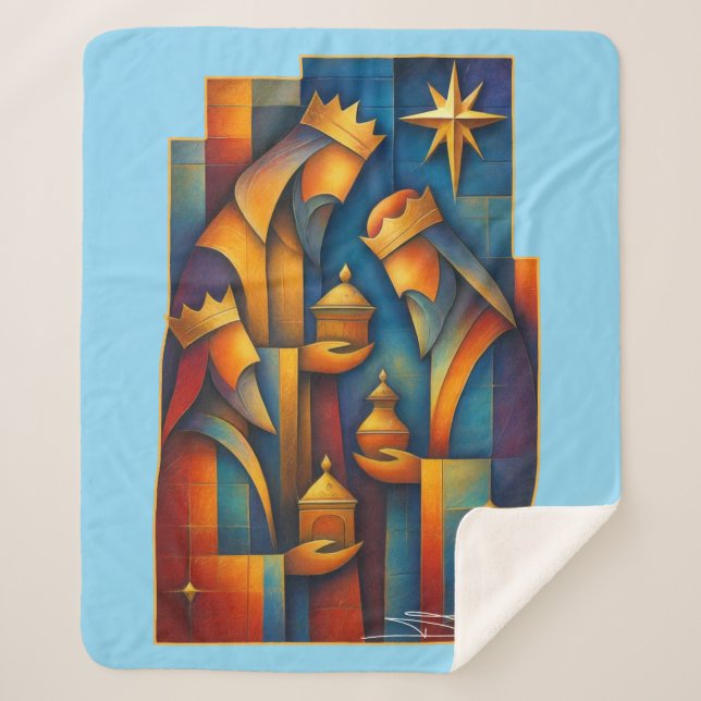 Cobertor Sherpa Geometric Magi - Three Wise Men Christmas Star Art (Frente)