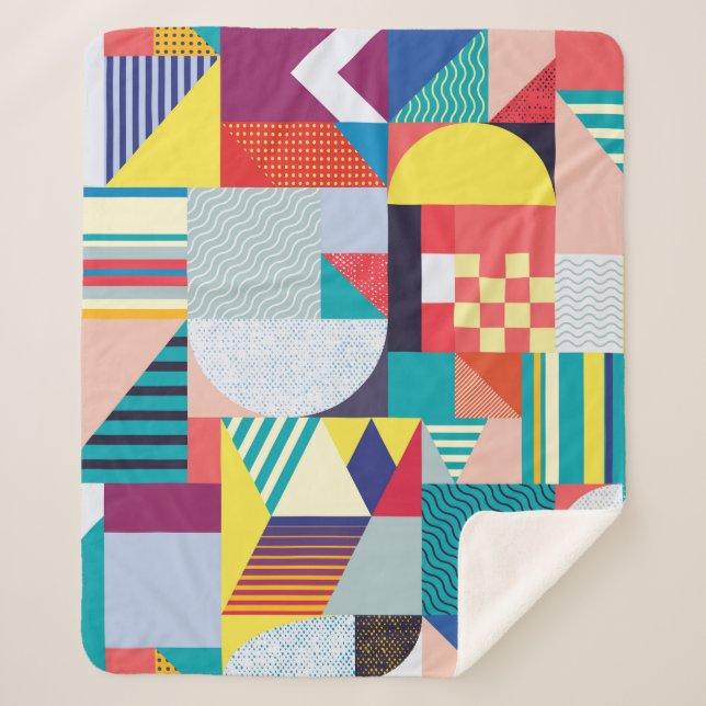 Cobertor Sherpa Geométrico Decorativo: Padrão de Abstrato de Vinta (Frente)