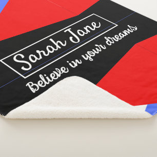Cobertor Sherpa Geométrico Moderno Personalizado Vermelho e Azul