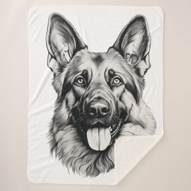 Cobertor Sherpa German Shepherd Drawing Portrait Sherpa Blanket (Frente)