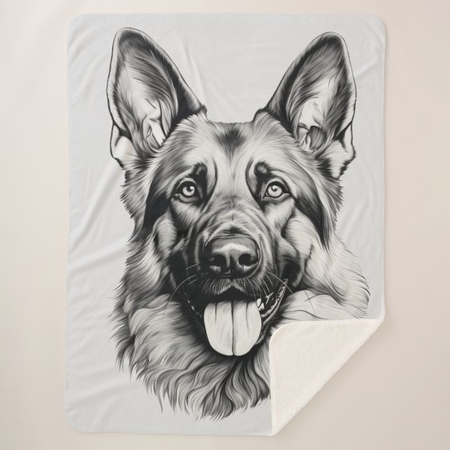 Cobertor Sherpa German Shepherd Drawing Portrait Sherpa Blanket (Frente)
