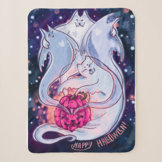 Cobertor Sherpa Ghost Cats Pumpkin Blanket