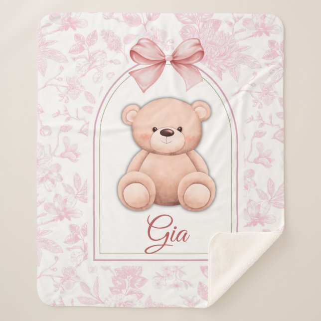 Cobertor Sherpa Gia | Design de Enfermeiro de Urso Rosa Personaliz (Frente)