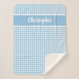 Cobertor Sherpa Gingham azul e branco com nome
