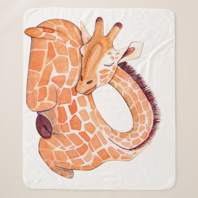 Cobertor Sherpa Girafa Dormindo: Gentil Aquarela (Frente)