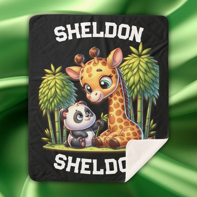 Cobertor Sherpa Giraffe e Panda Monogramas | (Criador carregado)