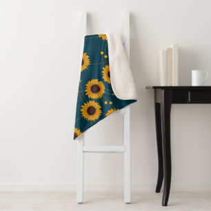 Cobertor Sherpa Girassóis amarelos florais retrô Art Nouveau aleat