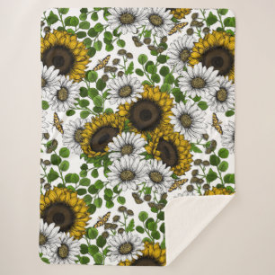 Cobertor Sherpa Girassóis e margaridas, jardim de verão 3