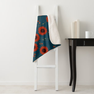 Cobertor Sherpa Girassóis Retro Florais Vermelhos Art Nouveau Alea