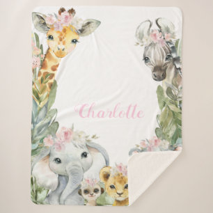 Cobertor Sherpa Girl Safari Baby Blanket