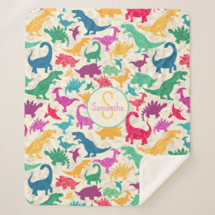 Cobertor Sherpa Girls Silhouette do Dinossauro Girly Floral