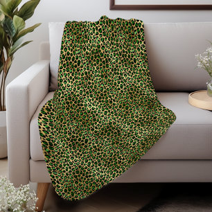 Cobertor Sherpa Glam Esmeralda Verde Dourado Manchas de Leopardo P