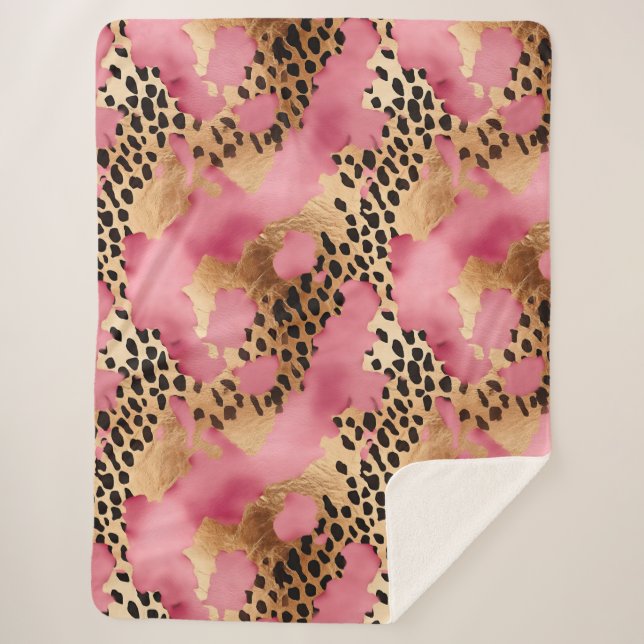 Cobertor Sherpa Glam Leopardo Dourado rosa (Frente)
