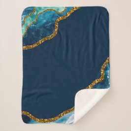 Cobertor Sherpa Glitter de Geodo de Agato Azul e Dourado
