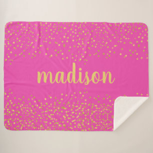 Cobertor Sherpa Glitter Dourado Confetti Rosa Personalizado