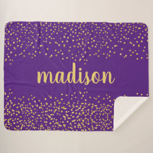 Cobertor Sherpa Glitter Dourado Confetti   Roxo personalizado