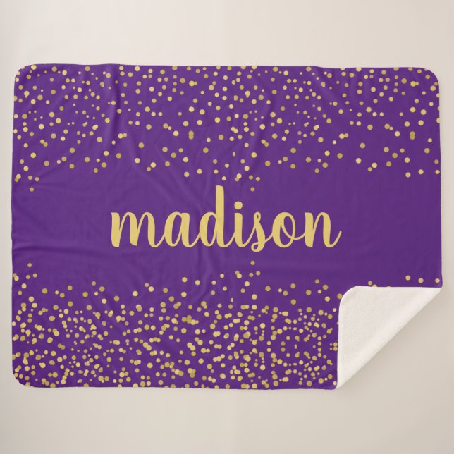 Cobertor Sherpa Glitter Dourado Confetti | Roxo personalizado (Frente (Horizontal))