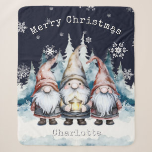 Cobertor Sherpa Gnomos de Natal em Aquarela Personalizados