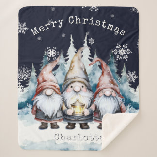 Cobertor Sherpa Gnomos de Natal em Aquarela Personalizados