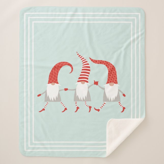 Cobertor Sherpa Gnomos de Natal Escandinavos Mint Green (Frente)