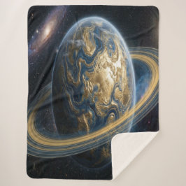 Cobertor Sherpa Golden Blue Planet with rings