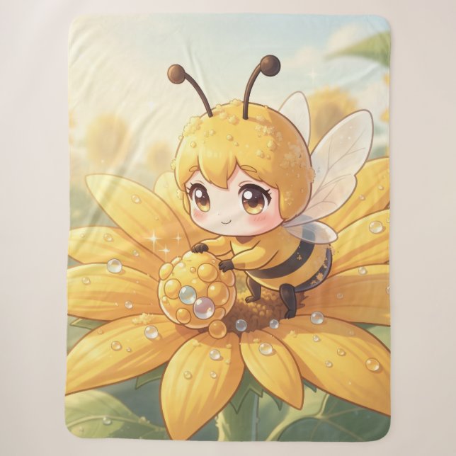 Cobertor Sherpa Golden Bumblebee in Bloom Dance.1 (Frente)