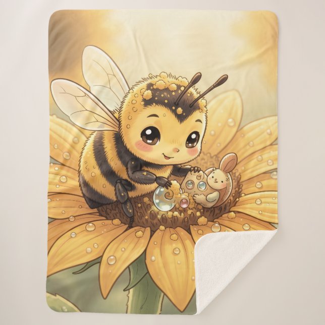 Cobertor Sherpa Golden Bumblebee in Bloom Dance.4 (Frente)