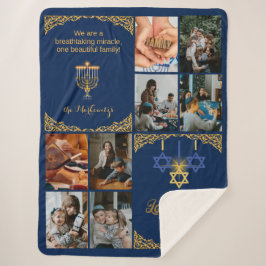 Cobertor Sherpa Golden Family Photo Hanukkah Miracle Navy Blue