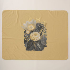 Cobertor Sherpa Golden Magical Floral Bouquet in Silver Frame