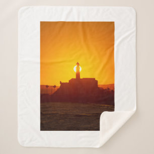 Cobertor Sherpa Golden Sunset Silhouette of Farol da Barra Salvado