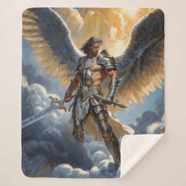 Cobertor Sherpa Golden Warrior of Heaven Archangel Michael (Frente)